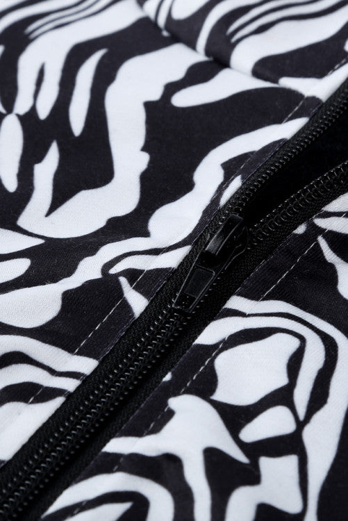 Zebra Print Kangaroo Pocket Half Zip Hoodie