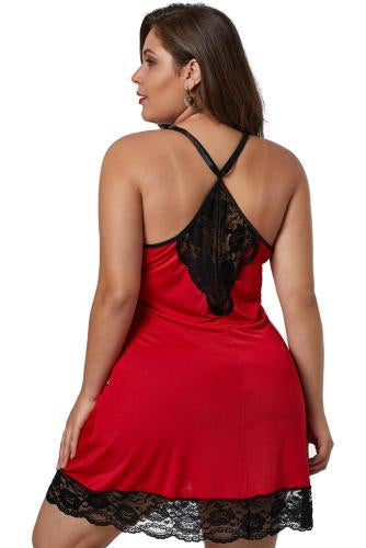 Plus Size Red Venecia Chemise with Lace Trim