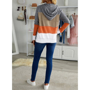 Ash and Pumpkin Color-block Full Zip Hooded Sweater