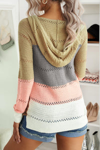 Sand and Peach Color-block Hooded Knit Sweater