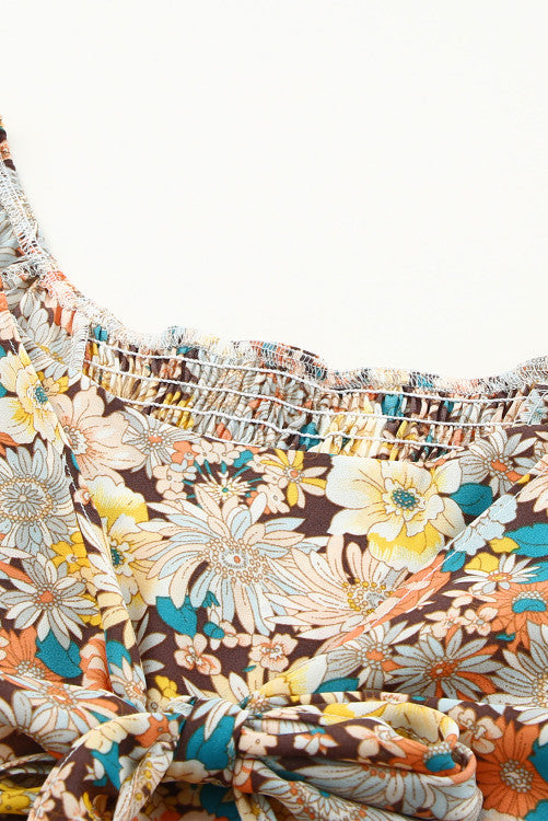 Colorful Fall Floral Crossover Front Tie Blouse