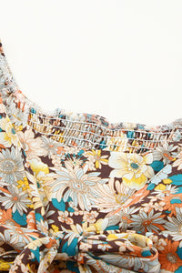 Colorful Fall Floral Crossover Front Tie Blouse