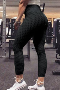 Black Textured Rear Lift Leggings with Pockets