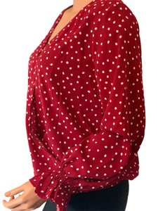 Paprika Polka Dot V-neck Ruffly Sleeve Blouse