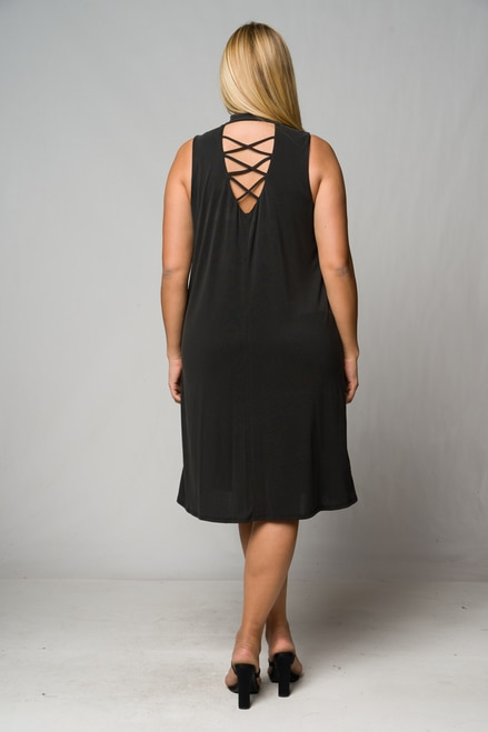 Black Jersey Knit Criss Cross Back Curvy Size Dress