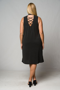 Black Jersey Knit Criss Cross Back Curvy Size Dress