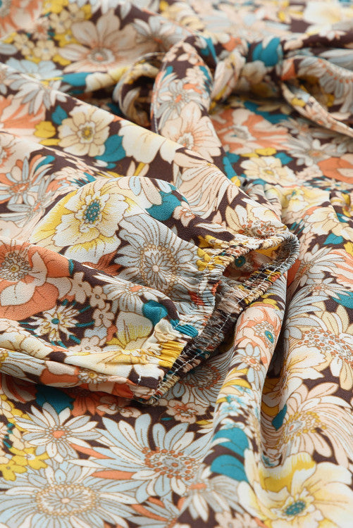 Colorful Fall Floral Crossover Front Tie Blouse