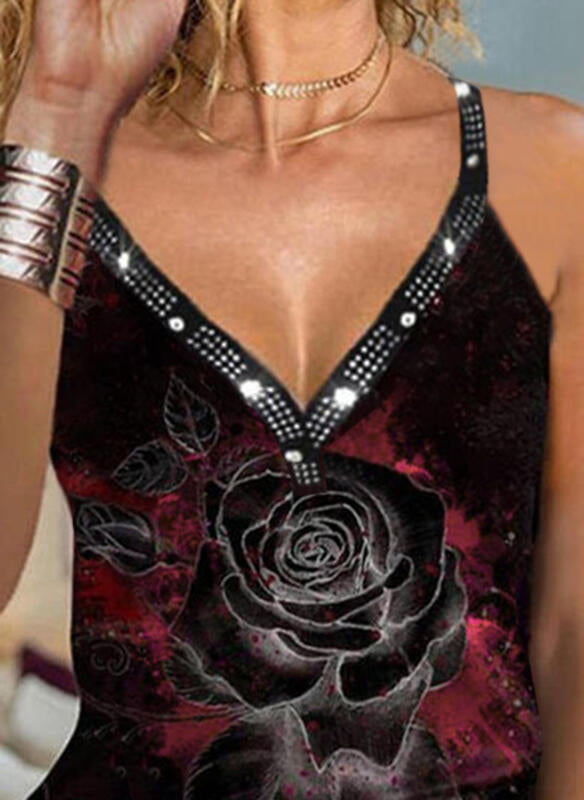 Black Rose Rhinestone Strappy Tank