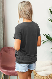 Gray Green Black Colorblock Tie Hem T-shirt