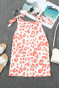 Dark Coral Leopard Print Shoulder Tie Tank