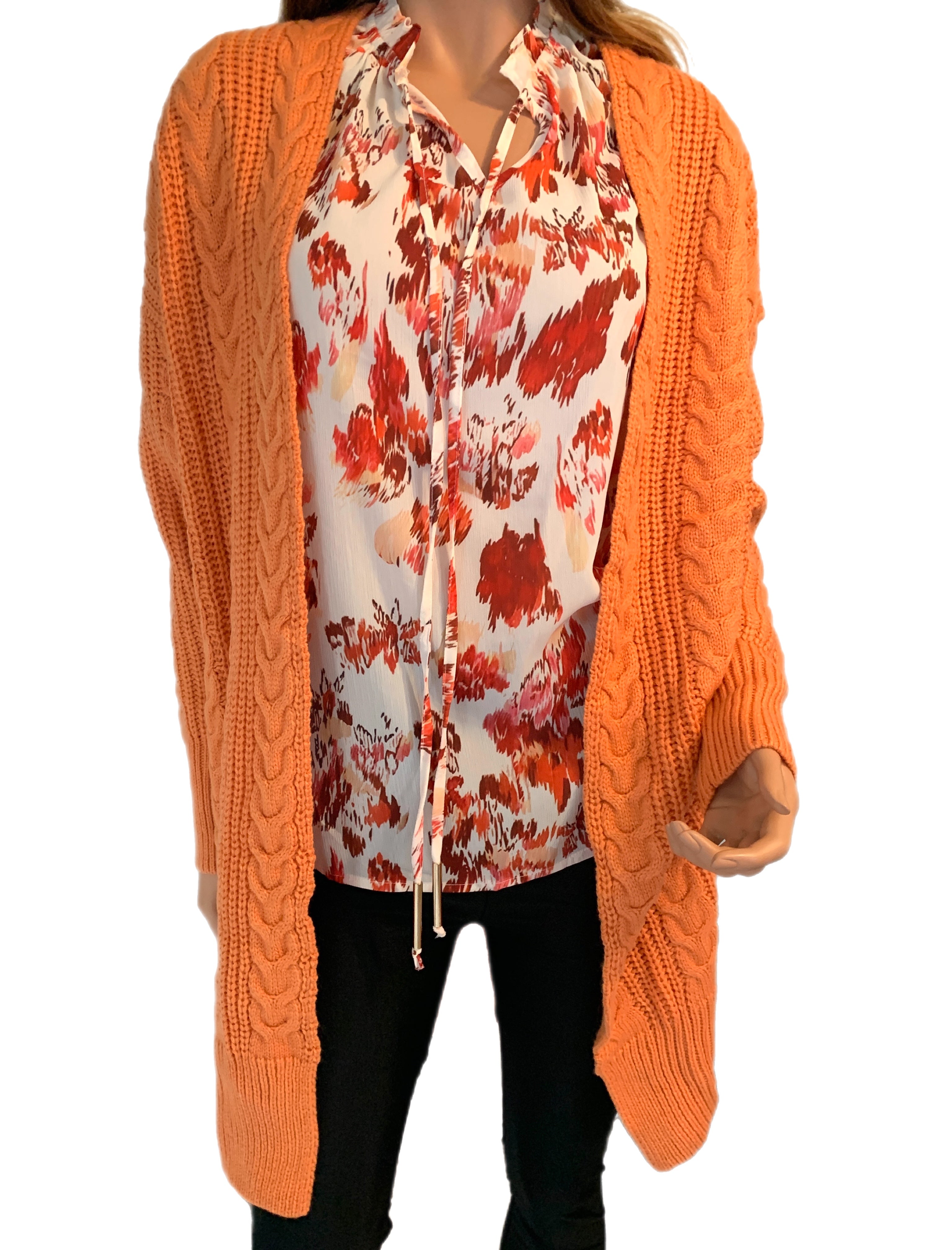 Pumpkin Orange Cable Knit Cardigan