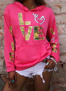 Pink Love Camo Hooded Sweatshirt