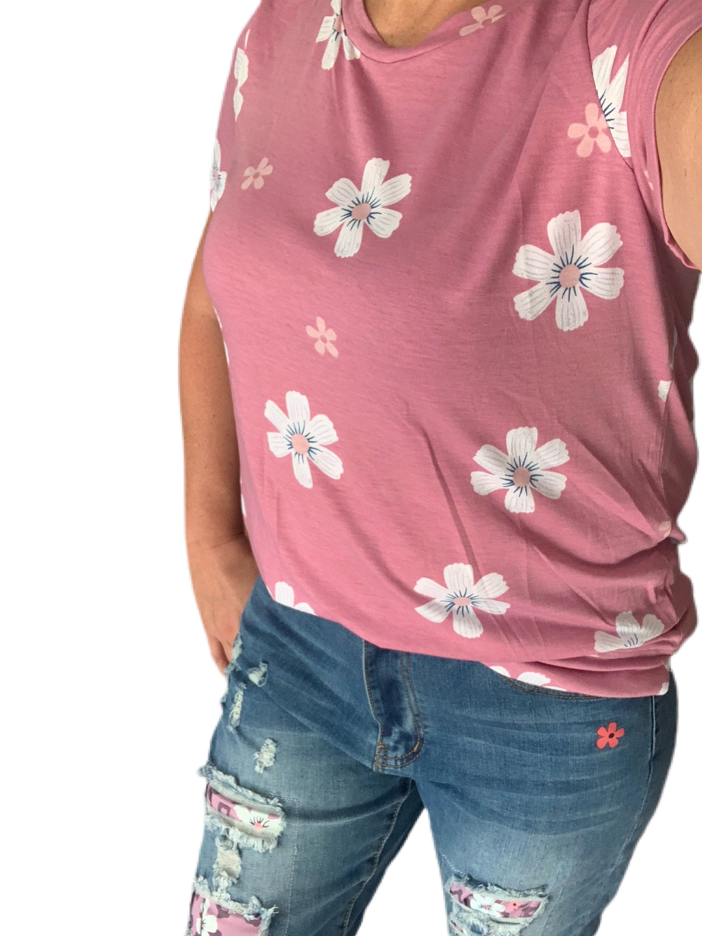 Rosy Pink Daisy Print T-shirt