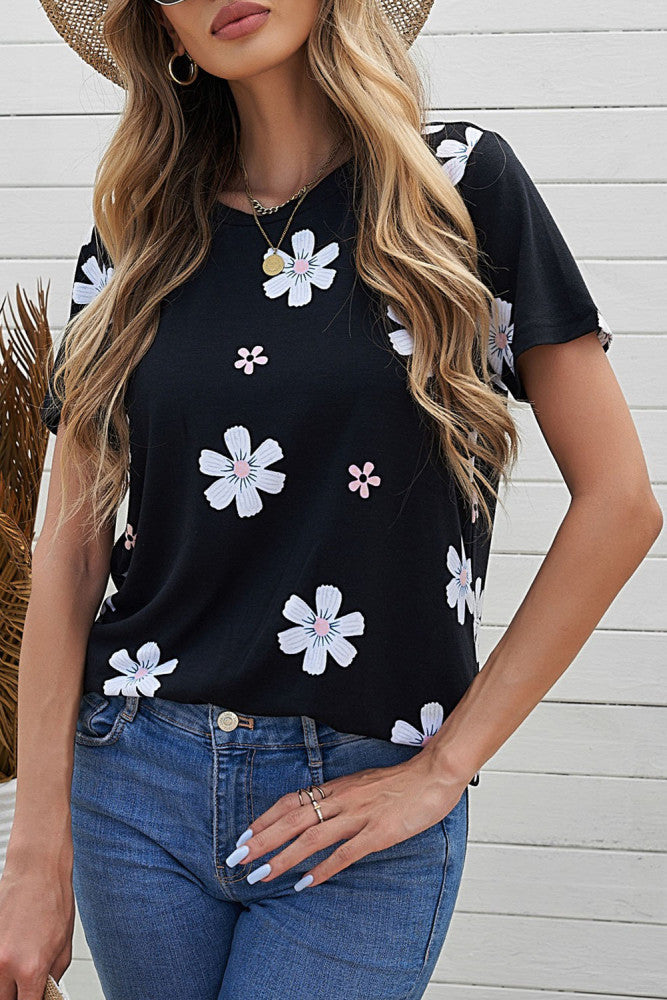 Black Daisy Print T-shirt