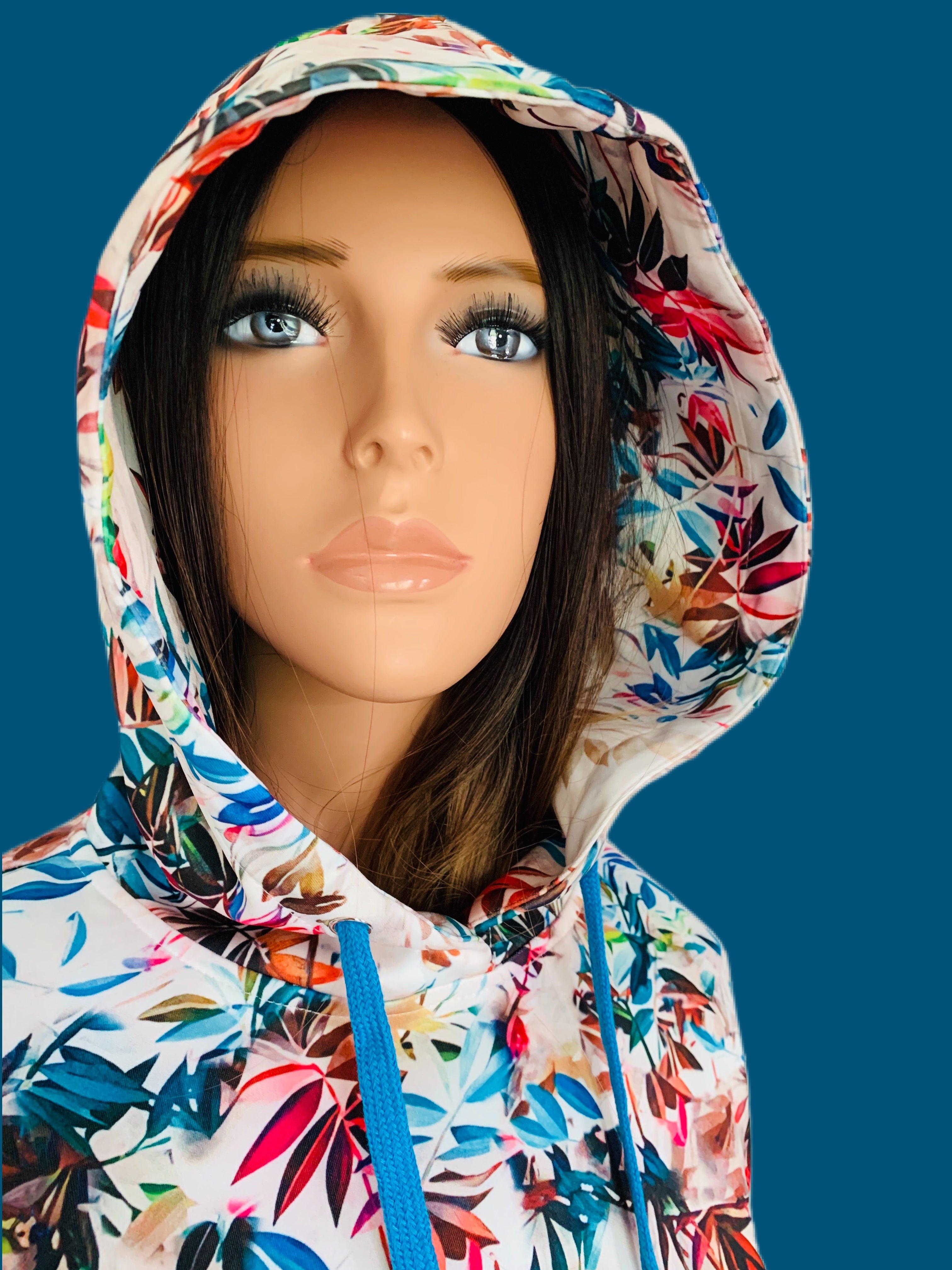 Colorful Plant Printed Cream Hooded Sweatshirt