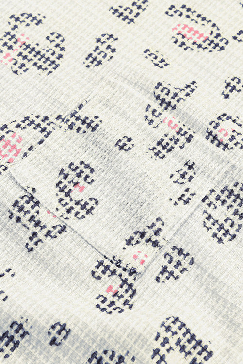 Beige Waffle Knit Pink Navy Leopard Print Tee