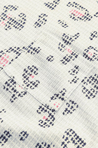 Beige Waffle Knit Pink Navy Leopard Print Tee