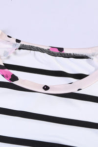 Pink Leopard Print Striped Color Block Silky Tee
