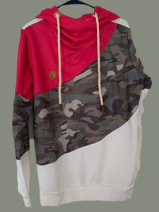 Fuchsia Camo Color Block Hooded Sweatshirt