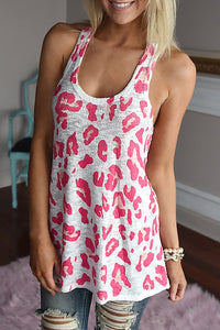 Pink and White Leopard U-Neck Racerback Knit Tank