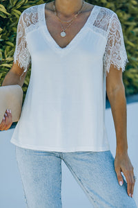 White Lace Sleeve V Neck Tee Final sale!