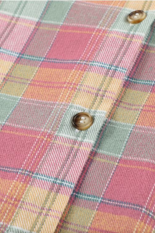 Dark Salmon Multi Colored Plaid Button Up Cotton Shirt