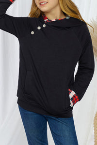 Girls Black and Red Plaid Double Hooded Sweatshirt