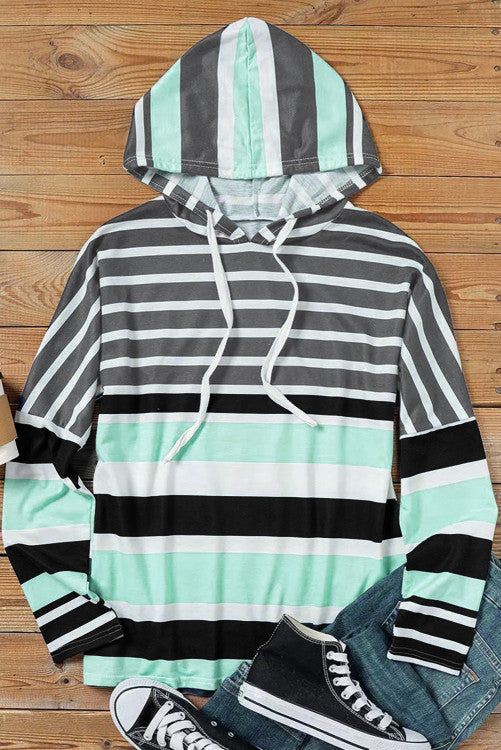 Mint Black Striped Lightweight Hoodie