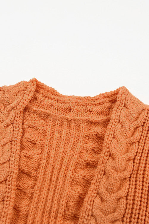 Pumpkin Orange Cable Knit Cardigan