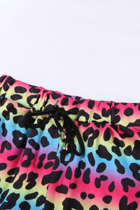 Rainbow Colored Leopard Print Pocketed Shorts