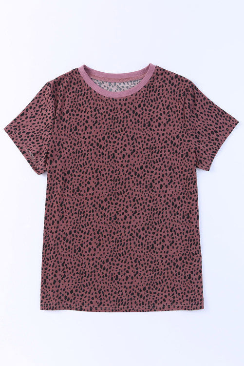 Maroon Cheetah Print Silky Knit Short Sleeve Tee