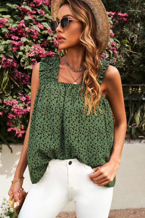 Green Mini Floral Smocked Flowy Tank