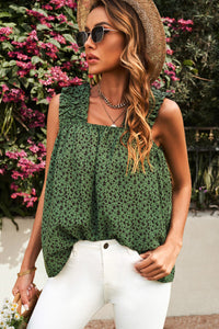 Green Mini Floral Smocked Flowy Tank