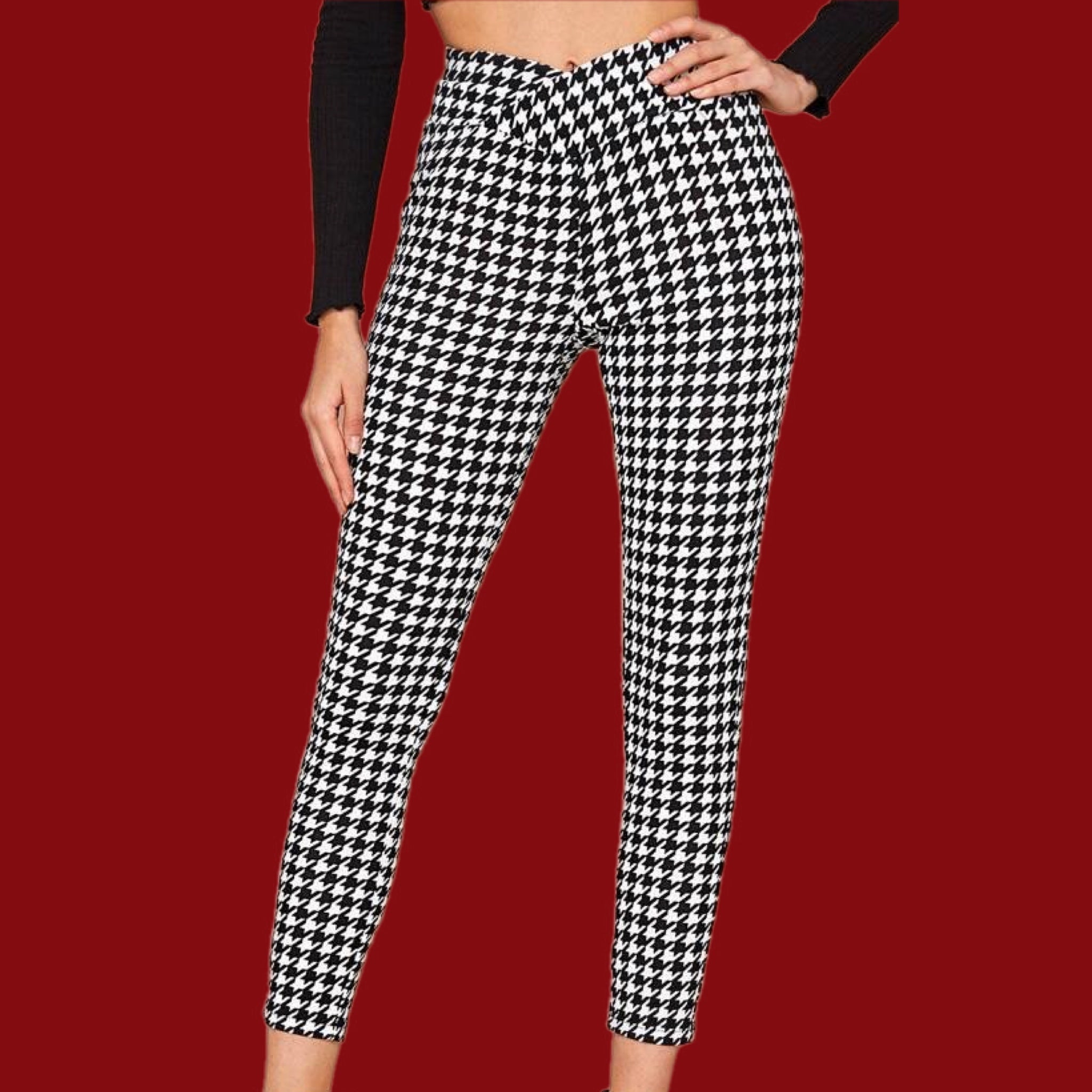 Black and White Houndstooth Silky Leggings – Just Your Average Gal