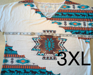 Teal Western Design White Casual Tee