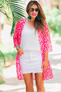 Pink Red Leopard Print Kimono