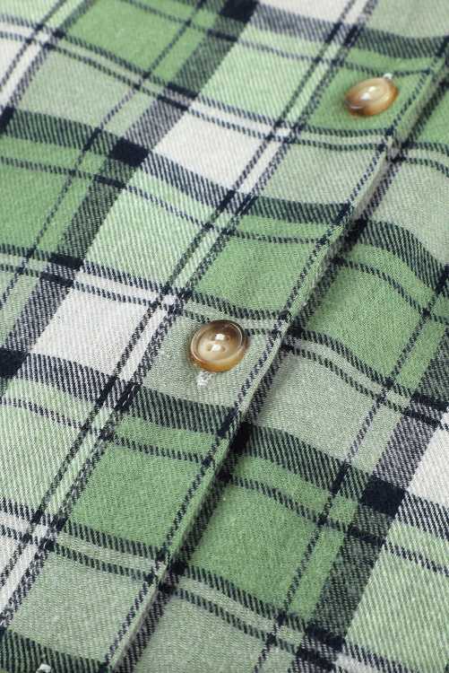 Green Grass Plaid Hooded Button Up Cotton Shirt