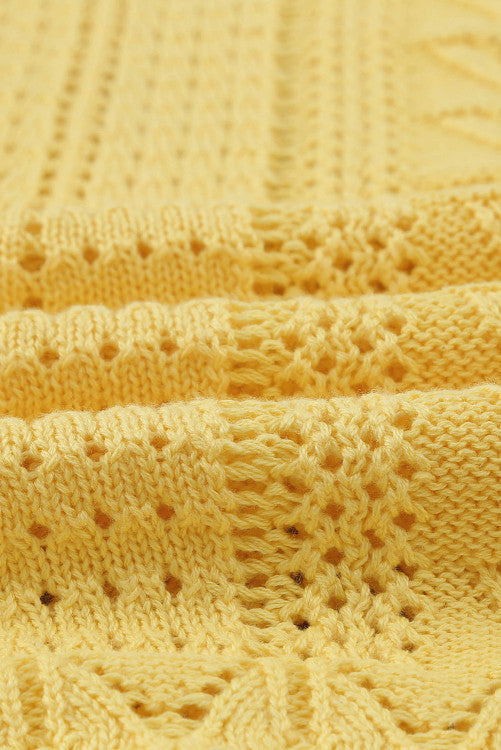 Yellow Lace Sleeve Pointelle Knit Sweater