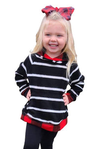 Girls Buffalo Plaid Striped Lightweight Hoodie w/ Pockets