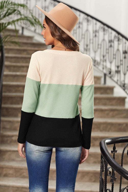 Sage Color-block Waffle Knit Shirt