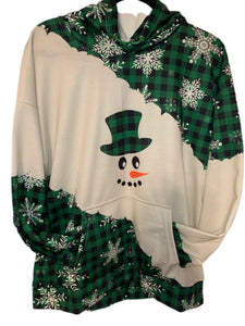 Green Buffalo Plaid Snowman Hooded Sweatshirt
