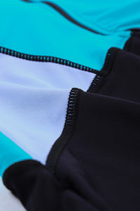 Teal Green Color Block Zip Up Rashguard Sports Top