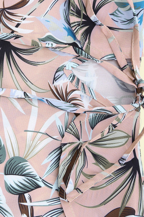 Mauve Floral Strappy Ruffled Sleeve Off Shoulder Blouse