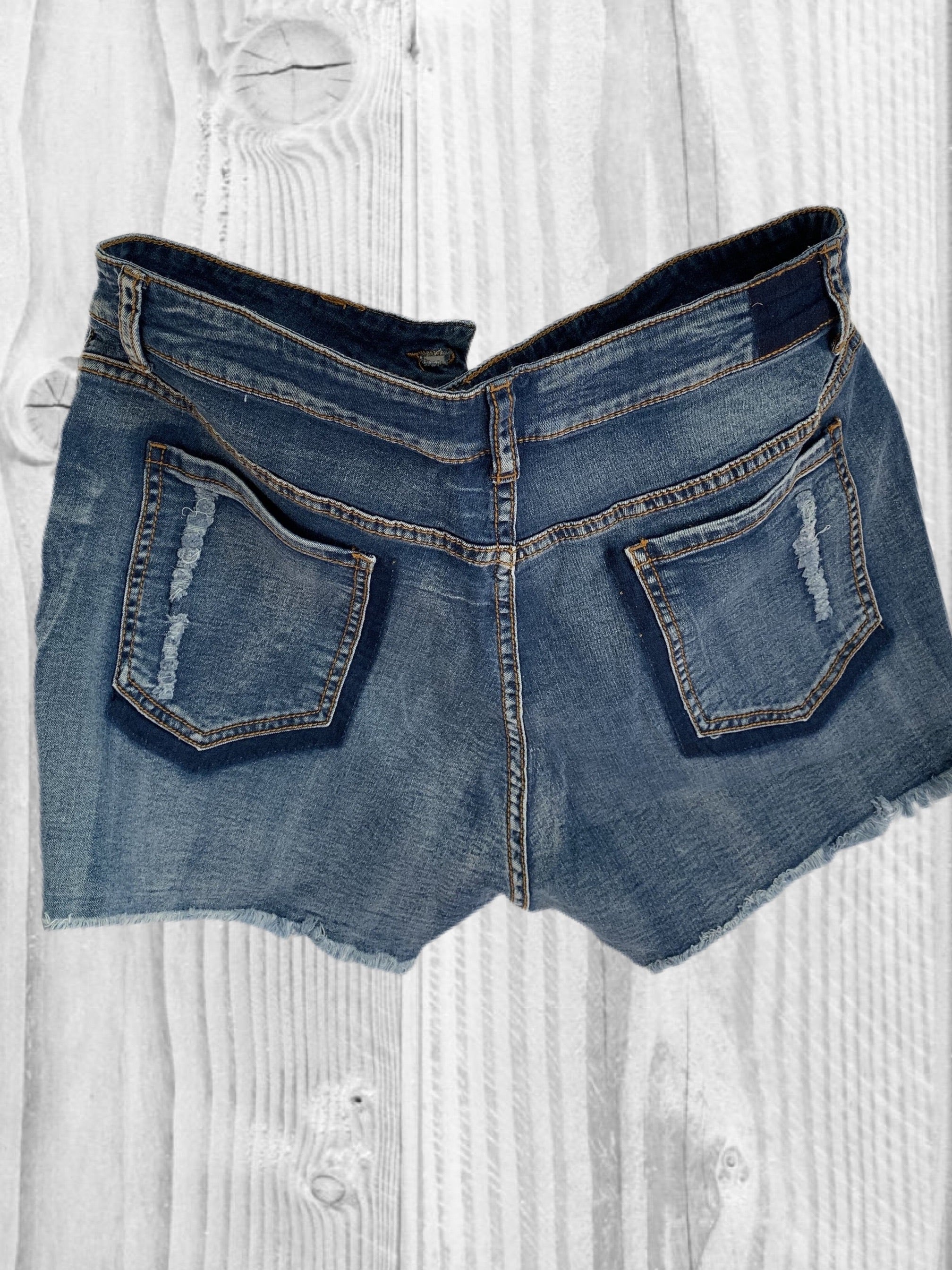 Medium Blue Distressed Denim Shorts
