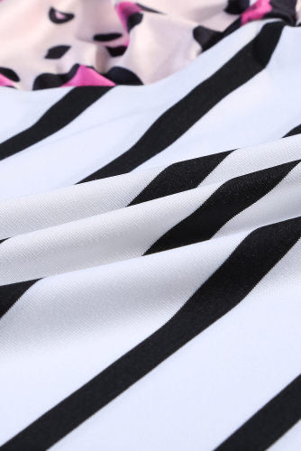 Pink Leopard Print Striped Color Block Silky Tee