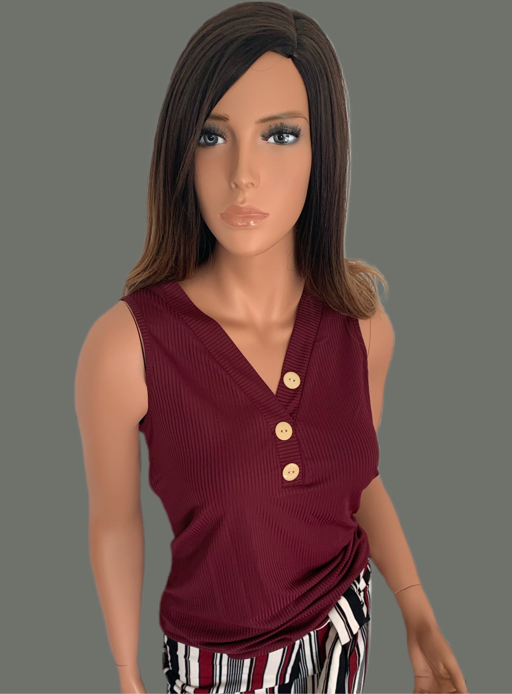 Silky Wine V-Neck Sleeveless Top