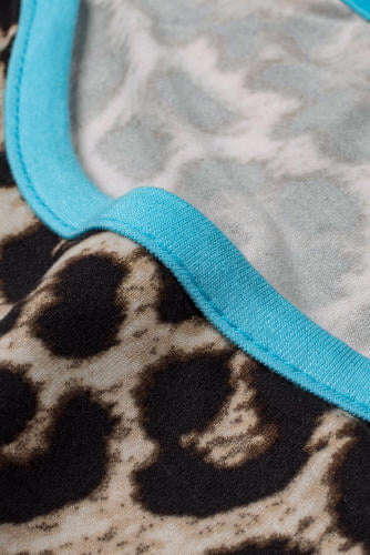 Turquoise Brown Leopard Print Raglan Jersey Top