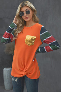 Orange and Green Striped Long Sleeve Shirt
