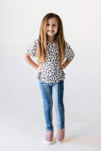 Girls White and Black Leopard Print Short Sleeve Knit Tee