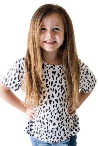 Girls White and Black Leopard Print Short Sleeve Knit Tee